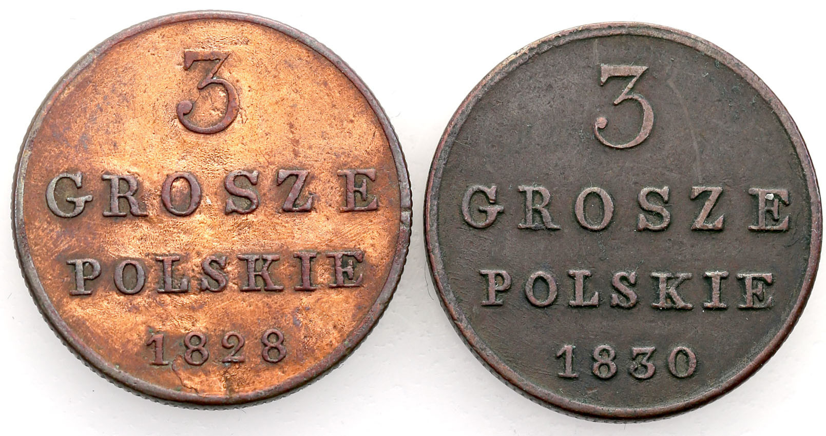 Polska XlX w. / Rosja. 3 Grosze Polskie (Trojak) 1828-1830 FH, Warszawa – zestaw 2 szt.